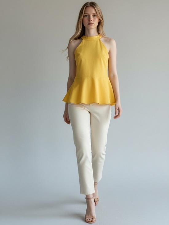 Ricki's Tops - Ricki’s Yellow Halter Neck Sleeveless Peplum Top Flowy Blouse 0/XS